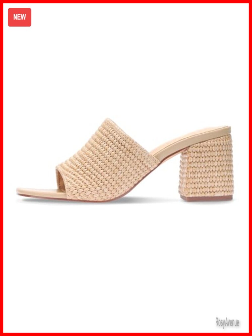 Raffia Woven Block Heel Sandals Square Open Toe Slip On Summer Heels